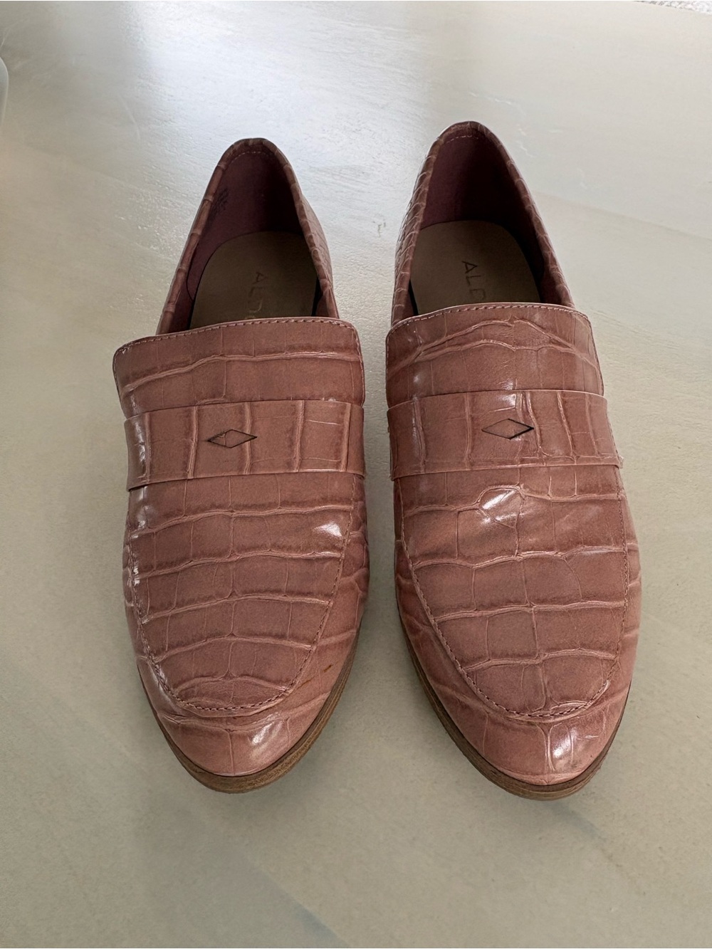 ALDO Mauve Pink Croc-Embossed Leather Loafers